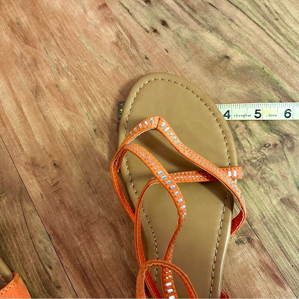 UNIONBAY Orange Coral Strappy Sandals Flip-Flop sparkle ankle strap 9.5 resort - Picture 7 of 8